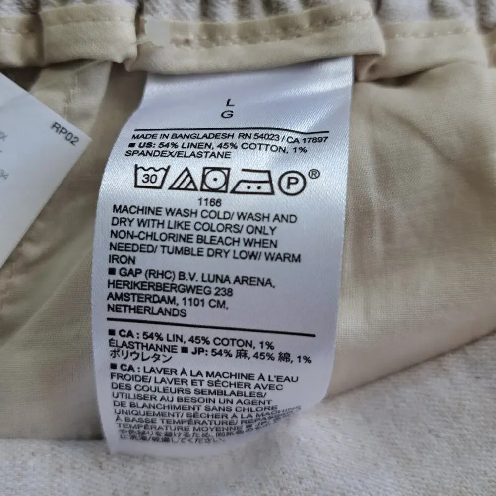 NEW Banana Republic Wide-Leg Linen-Blend Cropped Pull-On Pant Large Beige Flax